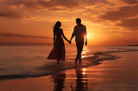 Premium Ai Image A Couple Holding Hands And Walking On The Beach At