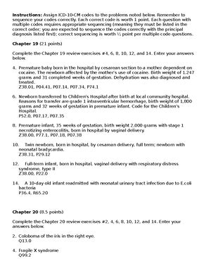 Chapter And Exercises Instructions Assign Icd Cm Codes To The