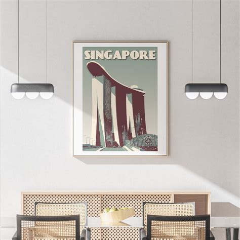 Vintage Poster Singapore Marina Bay Sands Green Fine Art Print