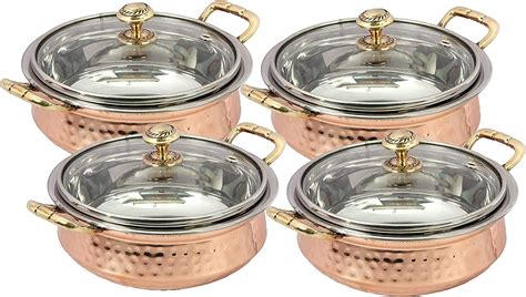 PARIJAT HANDICRAFT Pack Of 4 Indian Hammered Copper Stainless Steel