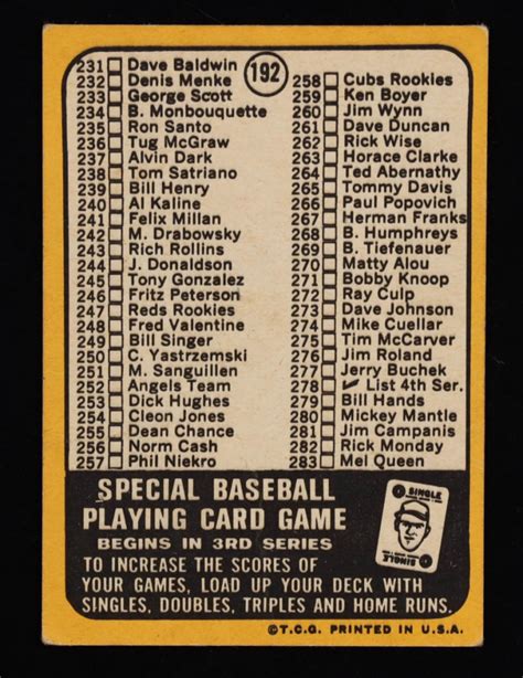 Carl Yastrzemski 1968 Topps 192B Checklist 3 Special Baseball