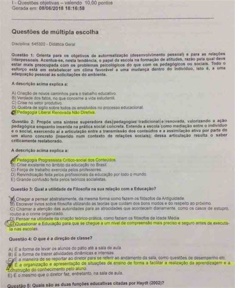 Prova de Didática Geral UNIP Didática Geral