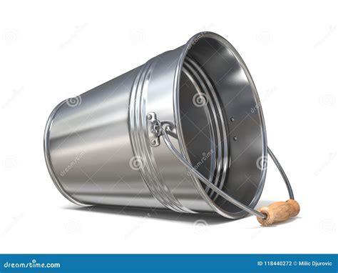 Empty Metal Bucket D Rendering Illustration On White Background Stock