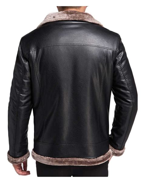 Mens Winter Black Leather Faux Fur Shearling Jacket Ujackets