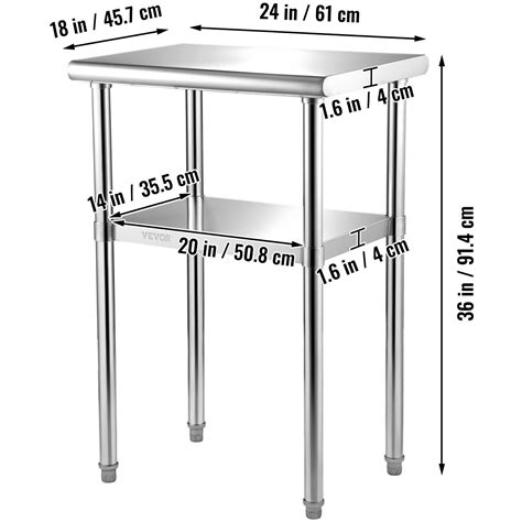 Vevor Stainless Steel Prep Table 24 X 18 X 36 Inch 600lbs Load Capacity Heavy Duty Metal