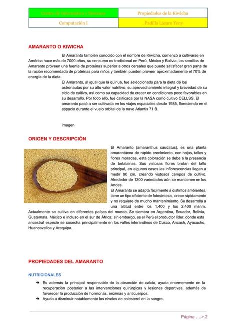 S Propiedades De La Kiwicha Pdf