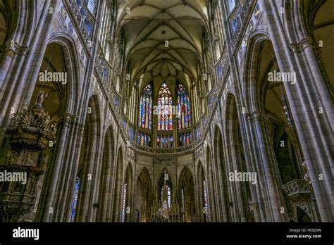 Stained Glass Window Apse Of The Gothic St Vitus Cathedral Prague