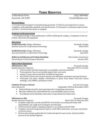 Terry Brewton S Qc Inspector Resume Pdf