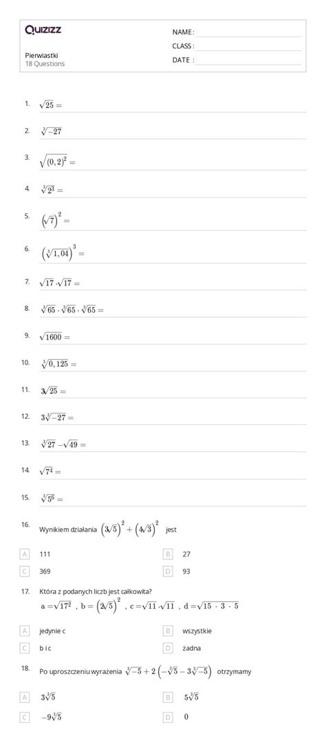 Ponad Pierwiastki Arkuszy W Quizizz Darmowe I Do Druku