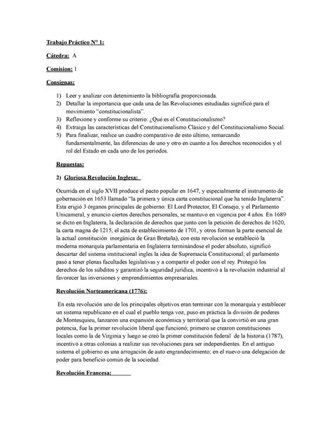 Teoria y derechos constitucionales Trabajo Práctico N 1 Cátedra A