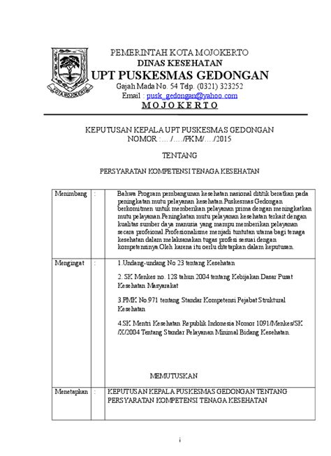 Contoh Sk Peningkatan Contoh Sk Puskesmas Doc Sk Tentang Rekam Medis Najemi Ukhtari Academia