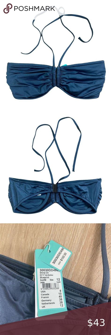 Seafolly Womens Size US Shine On DD Cup U Tube Bikini Swimsuit Top Blueprint In Tube