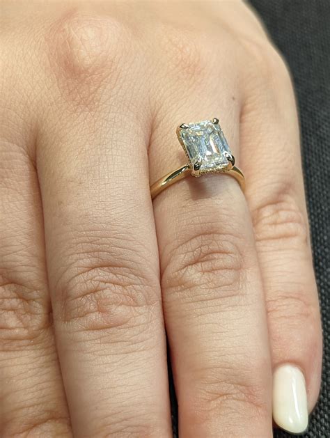 Hidden Halo Emerald Cut Solitaire Engagement Ring Emerald Cut Etsy