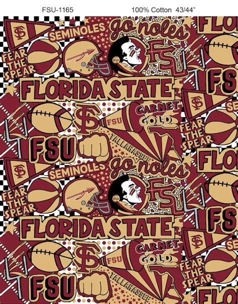 Florida State University Cotton Fabric By Sykel Fsu Seminoles Etsy