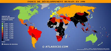 Carte du monde indice de développement humain IDH Atlasocio