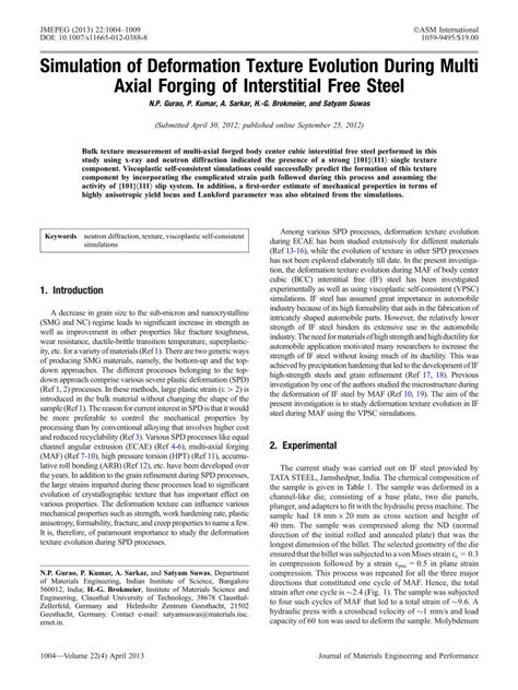 Pdf Simulation Of Deformation Texture Evolution During Multi Axial Forging Of Interstitial