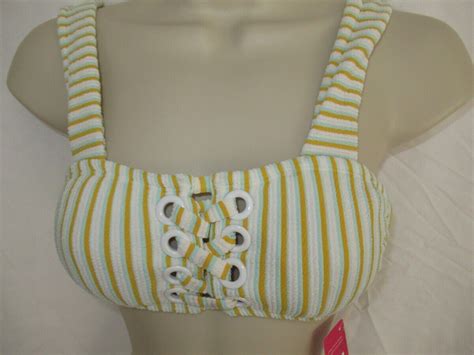 Xhilaration Junior Gold White Mint Striped Bralette Bikini Top L