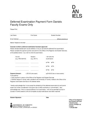 Fillable Online Deferred Examination Payment Form Daniels Faculty Exams