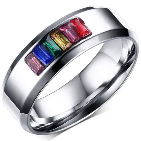 Bobijoo Jewelry Anello Di Alleanza Gay E Lesbiche Rainbow In Acciaio