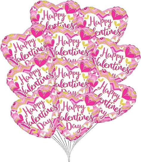 Pmu Heart Shaped Valentines Day Balloons 18 Inch Mylar Pink Chevron