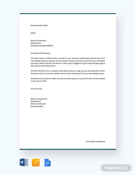 Attendance Warning Letter Template 11 Word Pdf Format Download