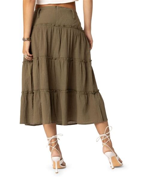 Edikted Melinda Tiered Cotton Midi Skirt In Natural Lyst