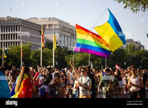 Madrid Spain July 3 2022 Many People In Crowd Youth Have Fun At Pride Month Gay Parade