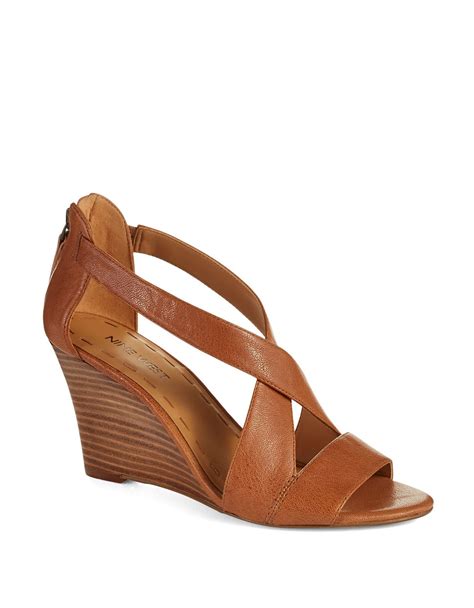 Nine West Fichel Strappy Wedge Sandals In Brown Natural Tan Lyst