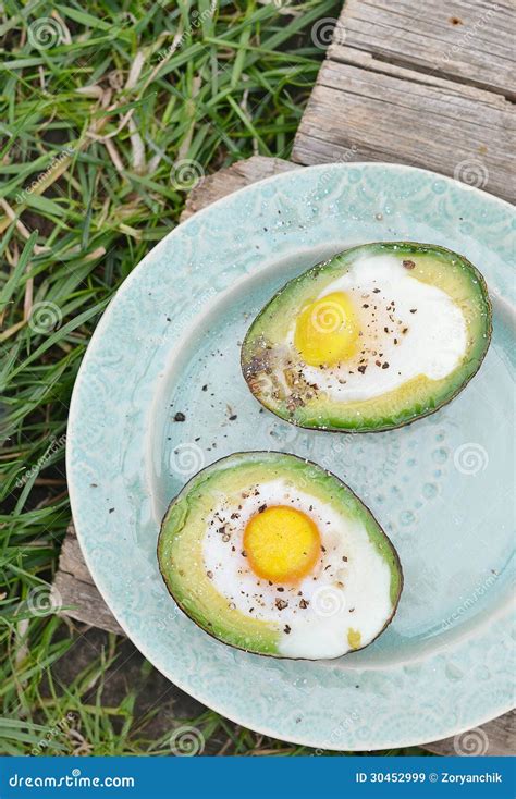 Baked Eggs In Avocado Stock Image Image Of Prepared