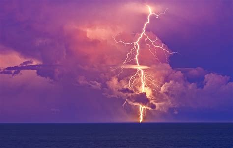 Wallpaper ocean, nature, water, lightning strike for mobile and desktop ...