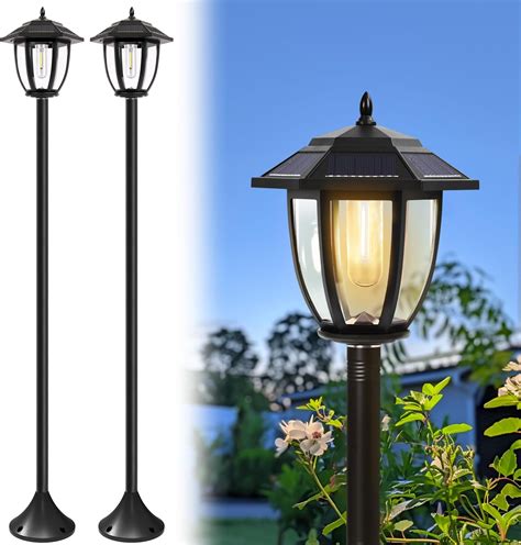 Pasamic 63 Solar Light Posts For Outside 2 Pack Solar Pole Lights