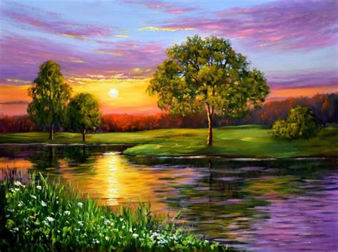 Sunset In The Park Oil Painting By Yulia Nikonova Landscape