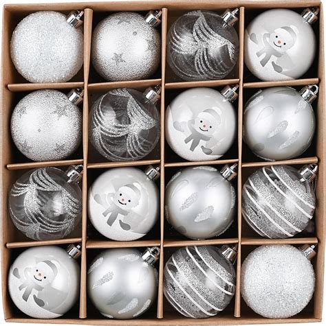 Victor S Workshop Christmas Baubles Set 16pcs 60mm White And Silver