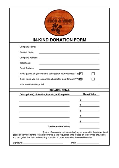 Fillable In Kind Donation Form Printable Pdf Download