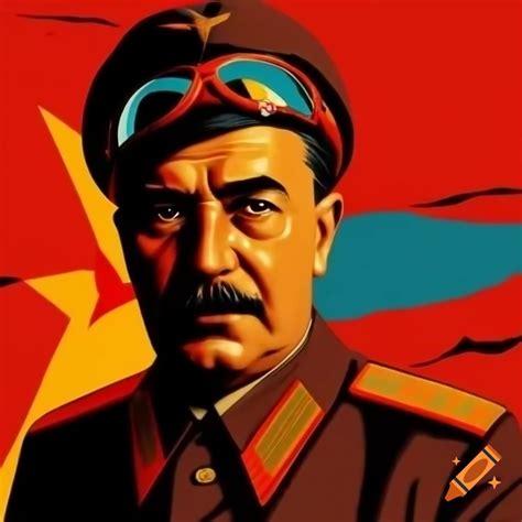 Soviet Style Propaganda Poster Featuring A Pilot In Bold Red And Orange