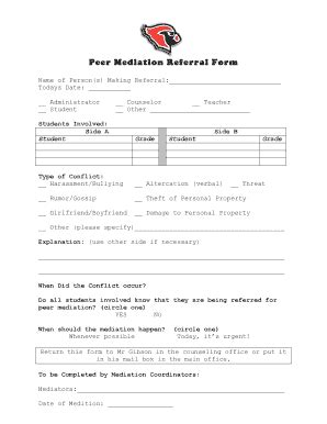 Fillable Online Pps K12 Or Peer Mediation Referral Form Portland