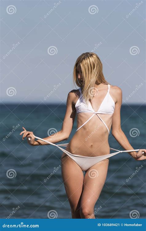 Slim Blonde Woman With Great Body In Bikini Stock Image Image Of Bare