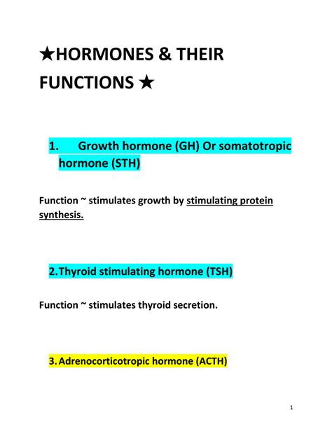 SOLUTION: Hormones their functions - Studypool