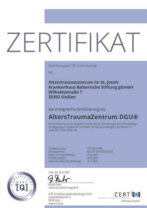 Broschüren und Zertifikate Geriatrie St Josefs Krankenhaus