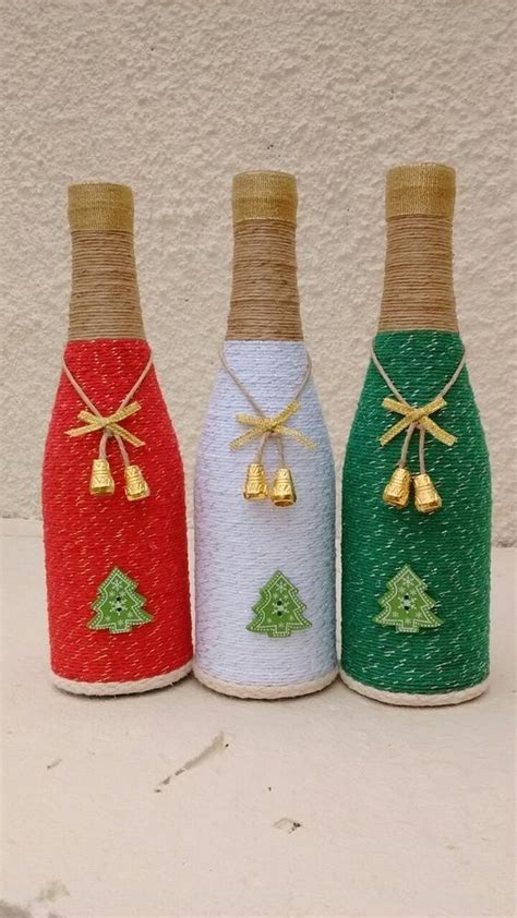 Ideas Decorar Botellas Navideñas Con Hilo