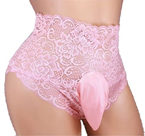 Sissy Pouch Panties High Waist Lace Bikini Style Pink Waist Size