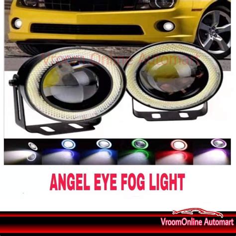 2PCS 3200LM Car COB LED Angel Eyes Fog Light WITH Ring Lens Projector