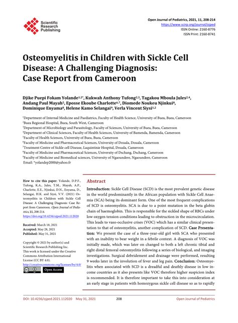 Pdf Osteomyelitis In Children With Sickle Cell Disease A Challenging