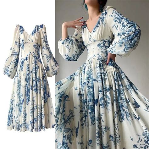 Zingj Vintage Floral Print Midi Dresses for Women 2023 New Summer ...