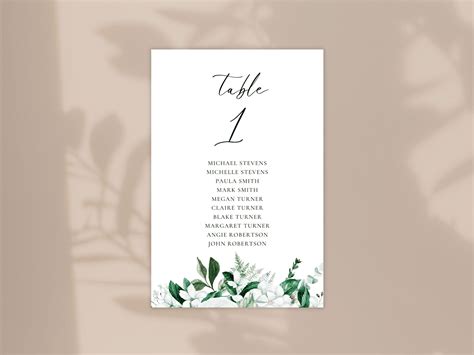 Lush Organic Green and White Wedding Table Seating Card - Plan In Love