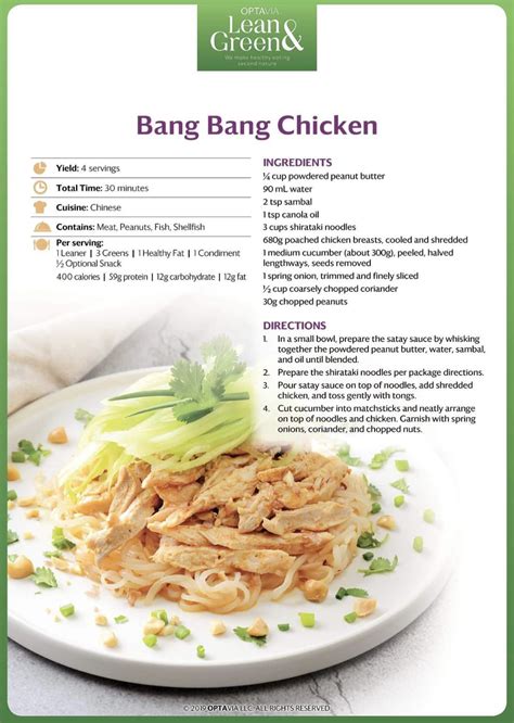 Optavia Bang Bang Chicken Lean Eating Greens Recipe Lean Protein Meals