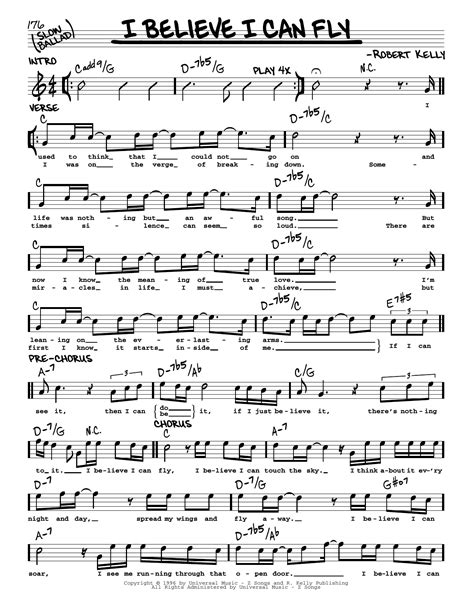 I Believe I Can Fly By R Kelly Sheet Music For Real Book Melody