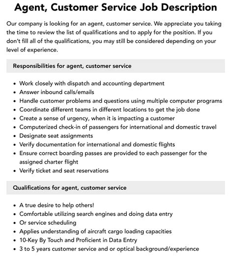 Agent Customer Service Job Description Velvet Jobs