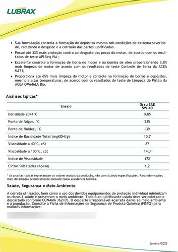 Aceite Lubrax Valora Flex 5w40 Sintético 1 Litro MarcoBus