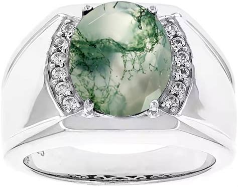 Ctieip K K K Gold Men S Carat Oval Moss Agate Engagement Ring